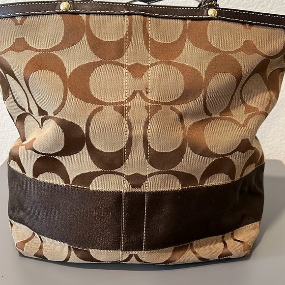 Coach Authentic Brown & Tan Signature
Stripe Shoulder Tote Purse Bag - Picture 7 of 7